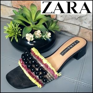Zara Colorful Low Block Heel Square Toe Sandals